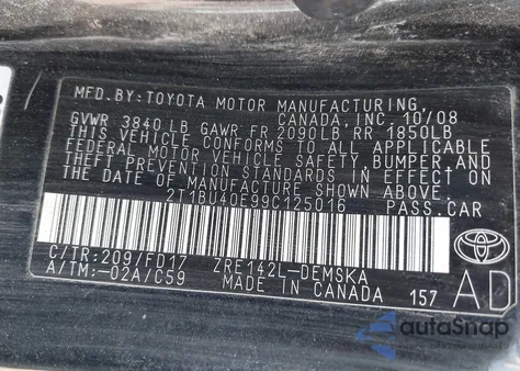 2009 Toyota Corolla S from USA, damaged, VIN 2T1BU40E99C125016